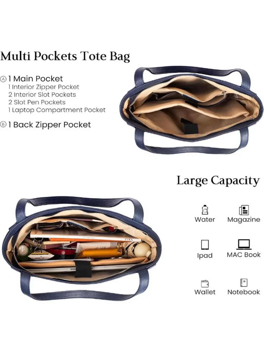Genuine Leather Tote Bag for Women | Padded Laptop Compartment, Multi-Pockets